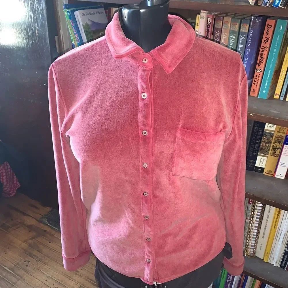 White Cloud pink velvet button down soft normcore S shirt